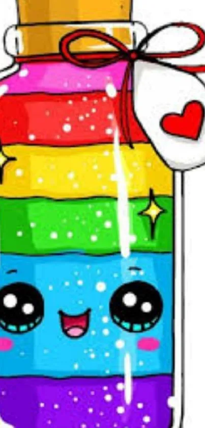 Cute rainbow bottle with smiling face mobile wallpaper.