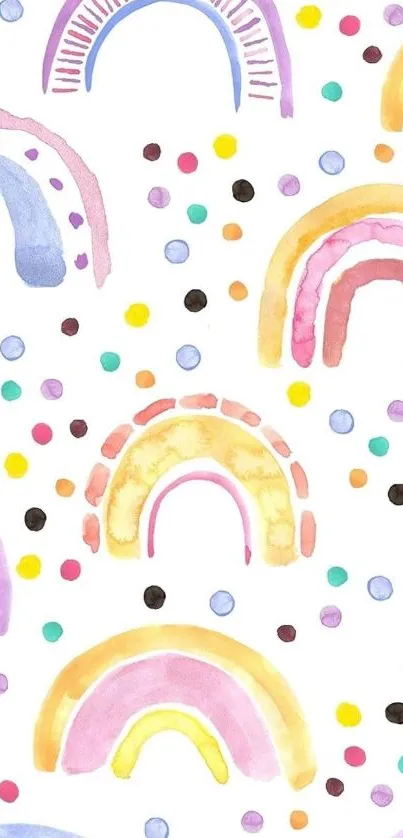 Colorful pastel rainbow pattern with dots on white background.