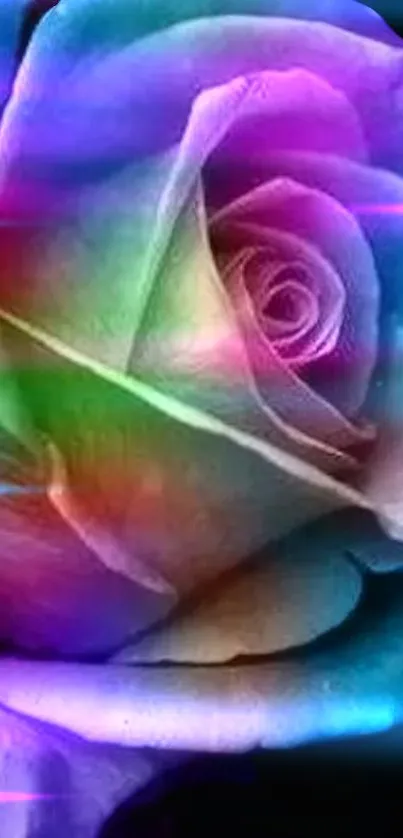 Vibrant rainbow rose on a black background wallpaper.