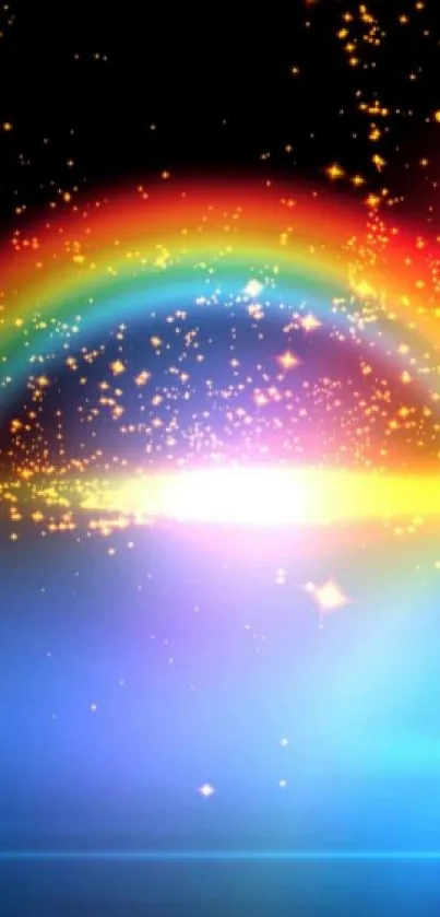 Vibrant mobile wallpaper with an eye-catching rainbow and sparkling effects.