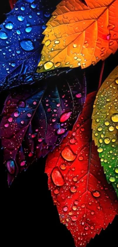 Colorful leaves with raindrops wallpaper.