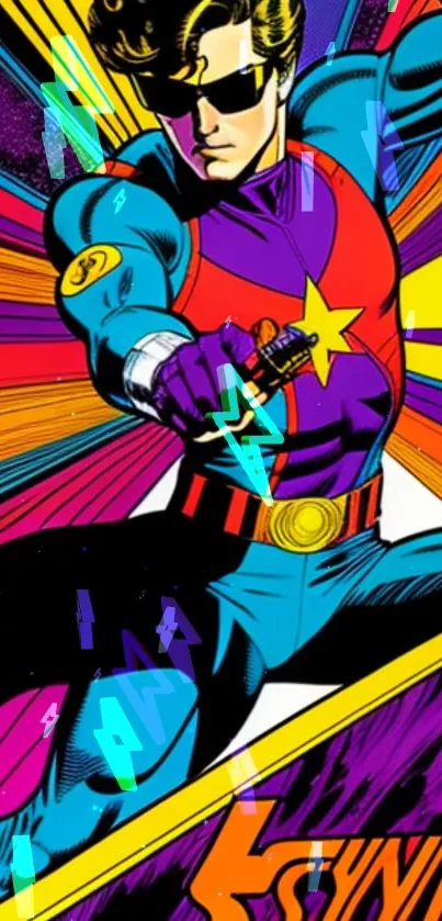 Colorful retro comic hero wallpaper with vibrant and dynamic design.