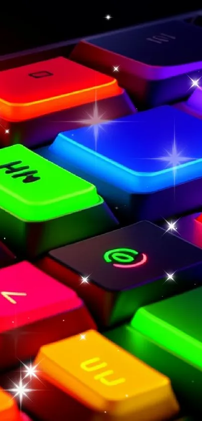 Colorful RGB keyboard with vibrant neon lights.