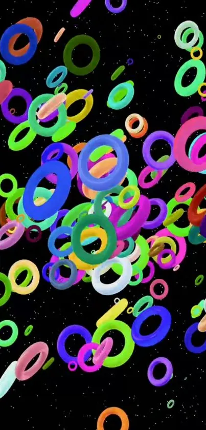 Colorful 3D rings on a black background wallpaper.