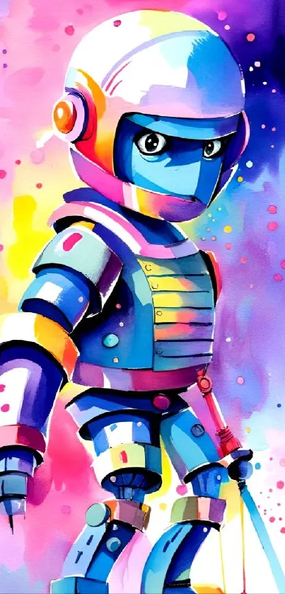 Vibrant colorful robot art wallpaper with futuristic design.