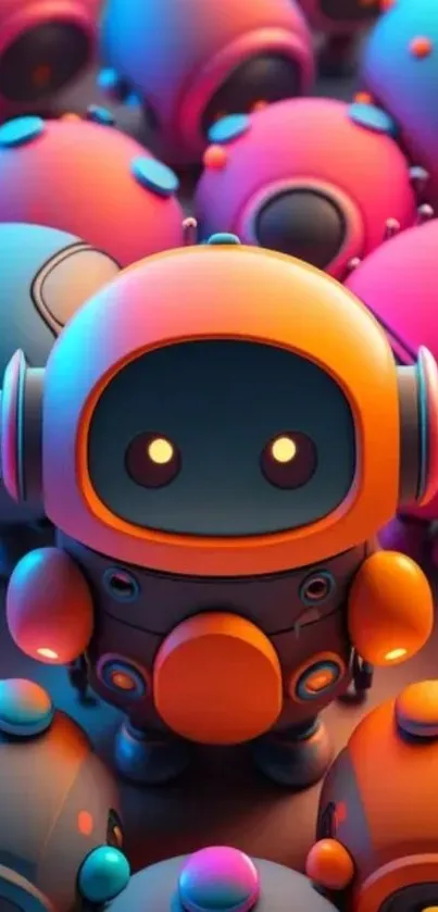 Colorful 3D robots with vibrant design.