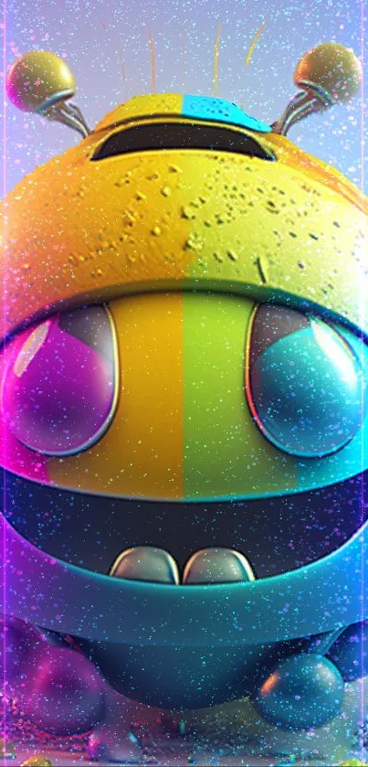 Colorful, joyful robot design on vibrant mobile wallpaper.