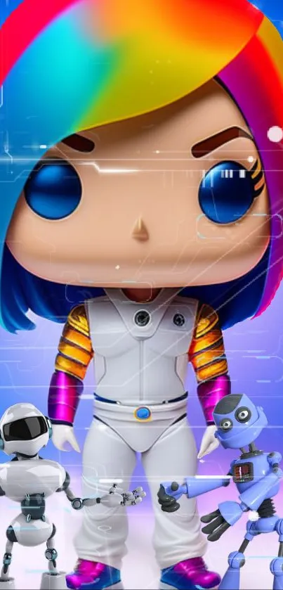 Colorful robotic figure wallpaper with vibrant futuristic design.