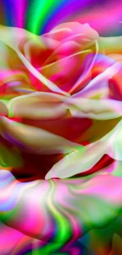 Vibrant colorful rose with psychedelic background design.