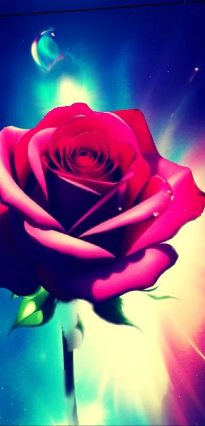 Beautiful pink rose with a cosmic background.