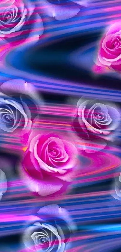 Vibrant mobile wallpaper with abstract roses and dynamic waves.