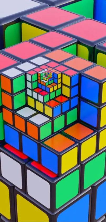 Vibrant abstract Rubik's cube design wallpaper.