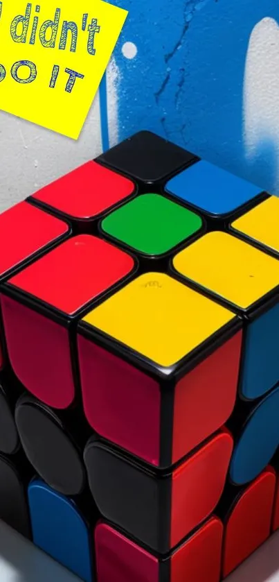 Colorful Rubik's Cube with graffiti design and bold colors.