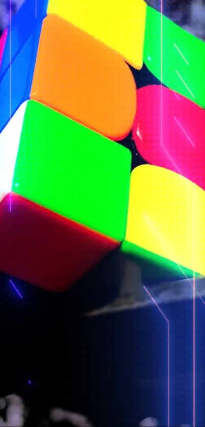 Vibrant Rubik's Cube wallpaper with neon colors.