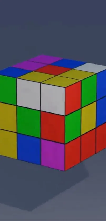 Colorful Rubik's cube in a 3D geometric design.