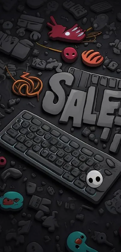 Colorful phone wallpaper with sale and keyboard design.