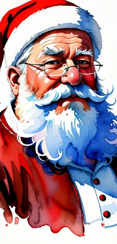 Vibrant watercolor of Santa Claus in traditional holiday attire.