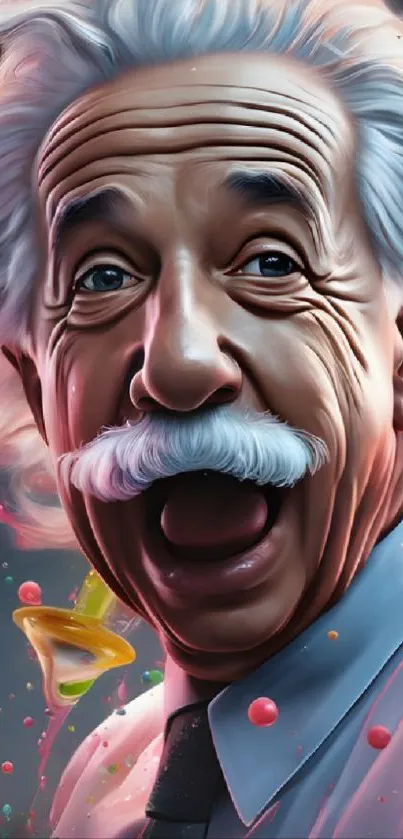 Vibrant digital portrait of Einstein in color splash style.