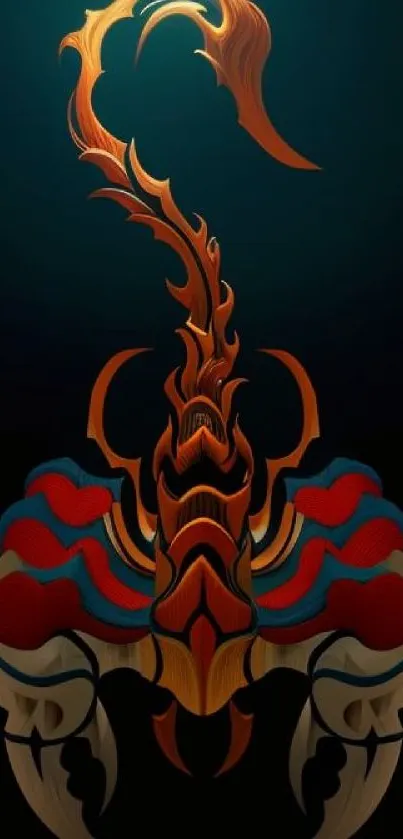 Abstract colorful scorpion design on dark background for mobile wallpaper.