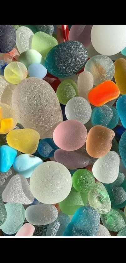 Colorful sea glass gems in vibrant colors.