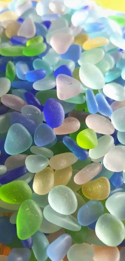 Colorful sea glass with blues, greens, and soft hues perfect for mobile wallpaper.