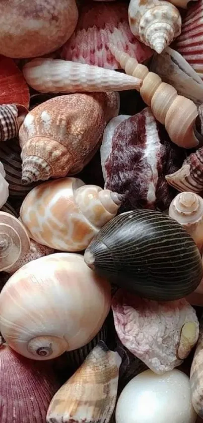 Vibrant mobile wallpaper of assorted seashells in natural colors.