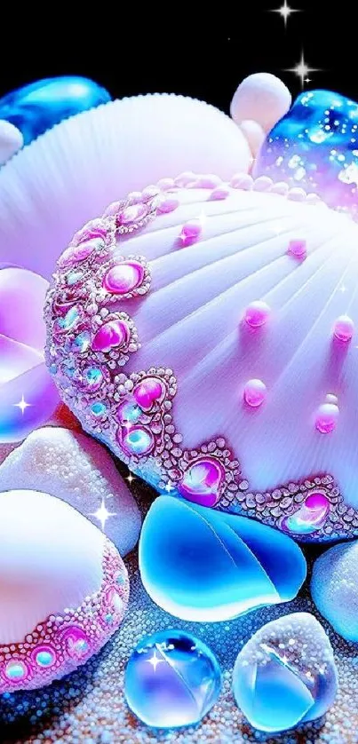 Colorful fantasy art with seashells and pearls.