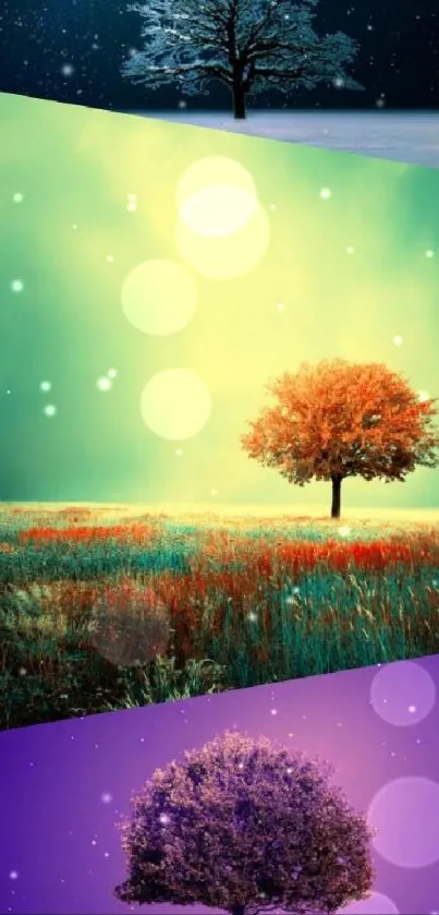 Colorful seasonal tree wallpaper with vibrant landscape.