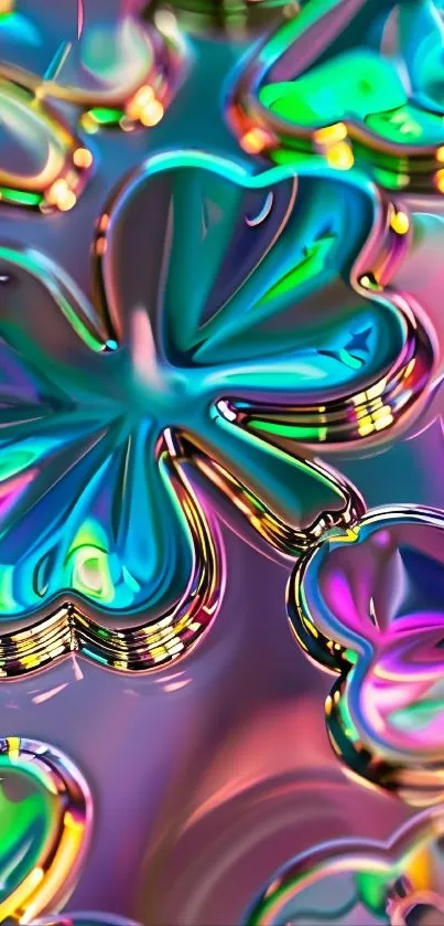 Vibrant 3D shamrock with colorful reflection.