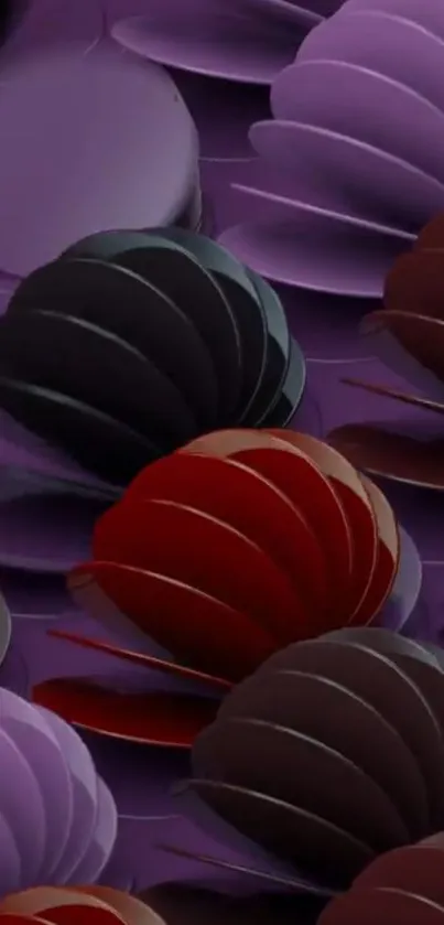 Beautiful abstract layers of shells in purple and red hues creating depth.