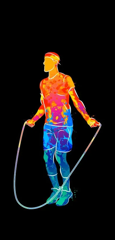 Colorful abstract art of a person skipping rope, vibrant and energetic.