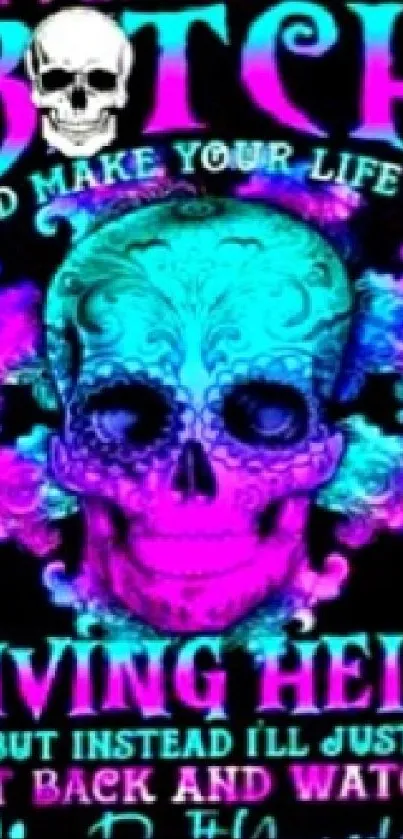 Vivid neon skull art mobile wallpaper with colorful and bold design.