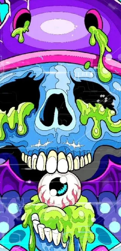 Vibrant skull art wallpaper with colorful elements.