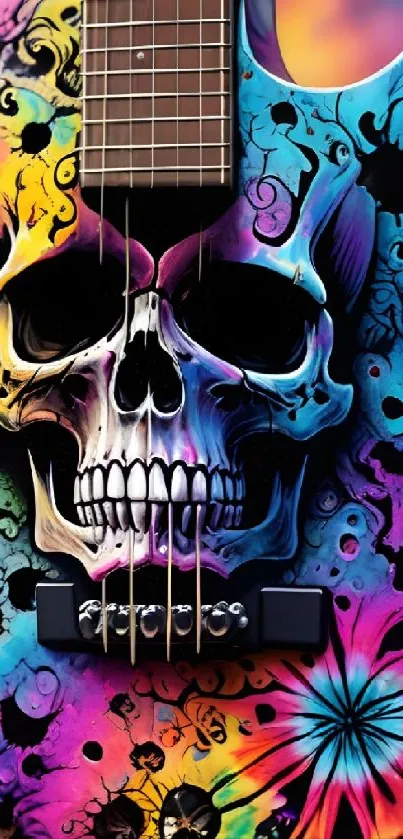 Colorful skull guitar art wallpaper with vibrant design.