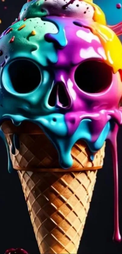 Colorful skull ice cream with flowing neon drips