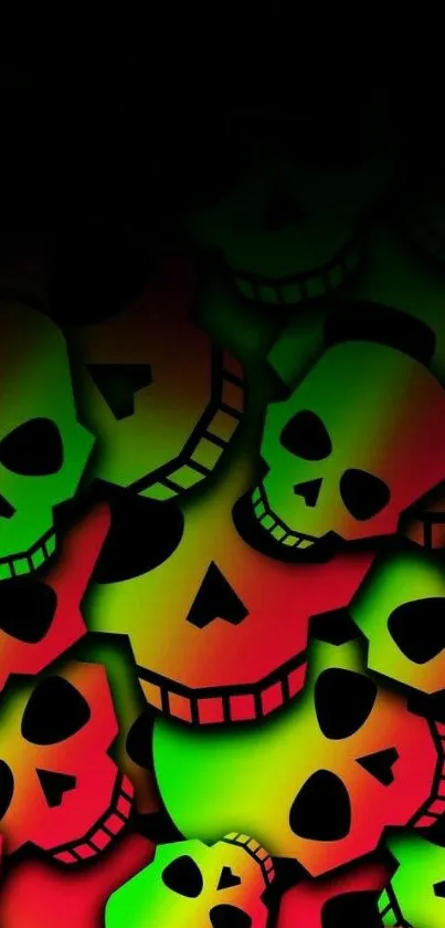 Vibrant neon skulls wallpaper with red and green hues for bold style lovers.