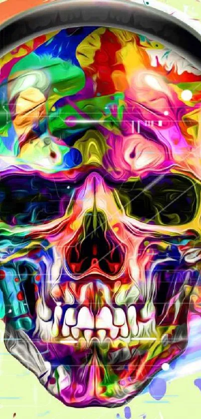 Colorful skull with headphones and butterfly design wallpaper.