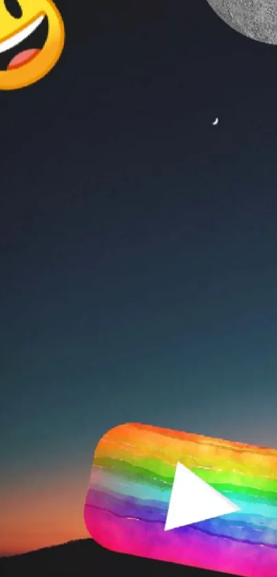 Emojis over a colorful night sky wallpaper with gradients.