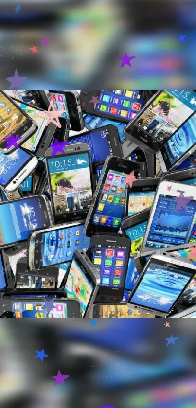 A vivid collage of various colorful smartphones displayed artistically.