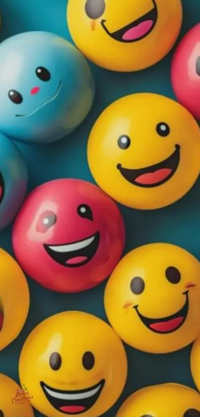 Colorful smiley emojis creating a vibrant and cheerful phone wallpaper design.