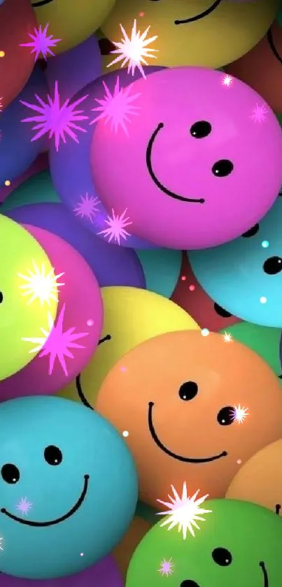 Colorful smiley face wallpaper with purple and bright hues.