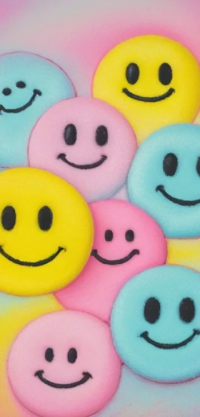 Colorful smiley faces on a vibrant background.