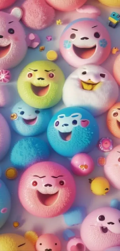 Colorful animated smiley faces in pastel tones for mobile wallpaper.