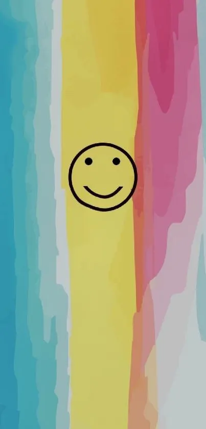 Colorful smiley face with stripes in yellow, blue, and pink.