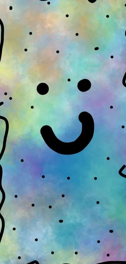 Vibrant abstract mobile wallpaper with a smiley face.