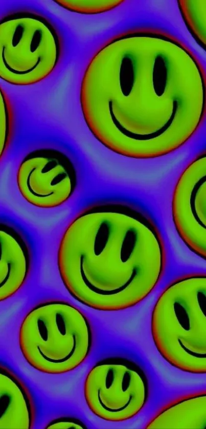 Colorful smiley pattern with vibrant greens and purples.