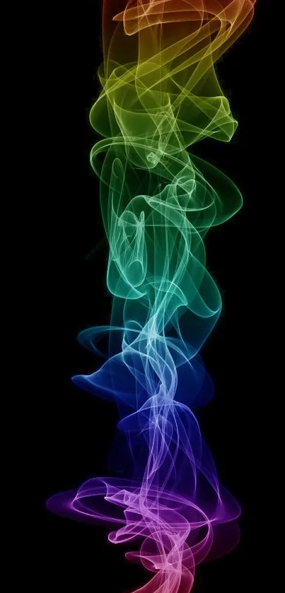 Rainbow smoke on black mobile wallpaper adds vibrant colors.