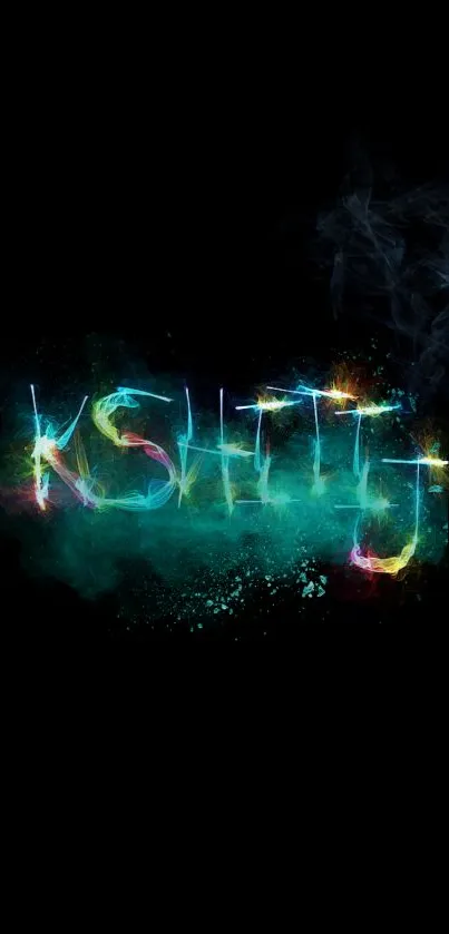 Colorful smoky design with neon name art on a dark background.