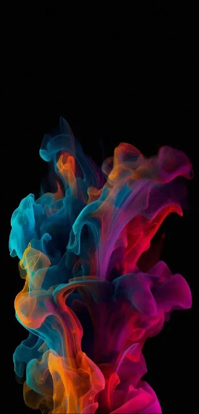 Colorful smoke against a black background, forming an abstract mobile wallpaper.