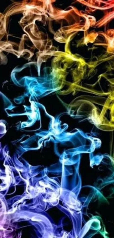 Vibrant colorful smoke pattern on dark background.